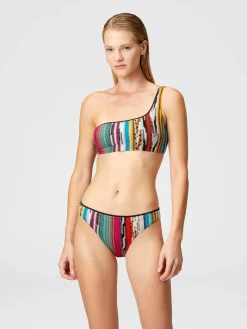 Bikini asymétrique en viscose lamée flammée