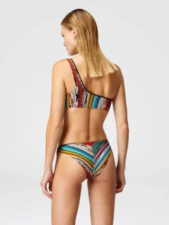 Bikini asymétrique en viscose lamée flammée