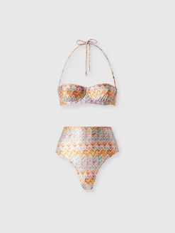Bikini avec slip taille haute et motif zigzag