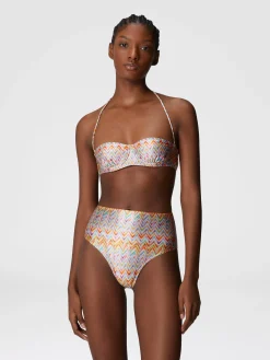Bikini avec slip taille haute et motif zigzag