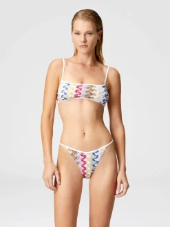 Bikini bandeau en dentelle de viscose lamée