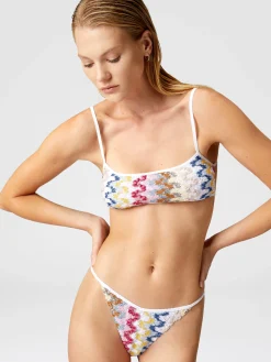 Bikini bandeau en dentelle de viscose lamée