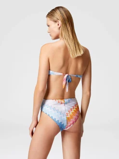 Bikini bandeau en viscose mélangée lamé zigzag
