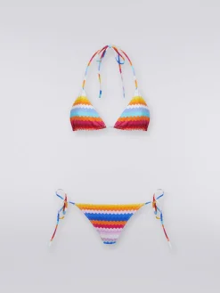 Bikini en nylon extensible à imprimé à zig zag