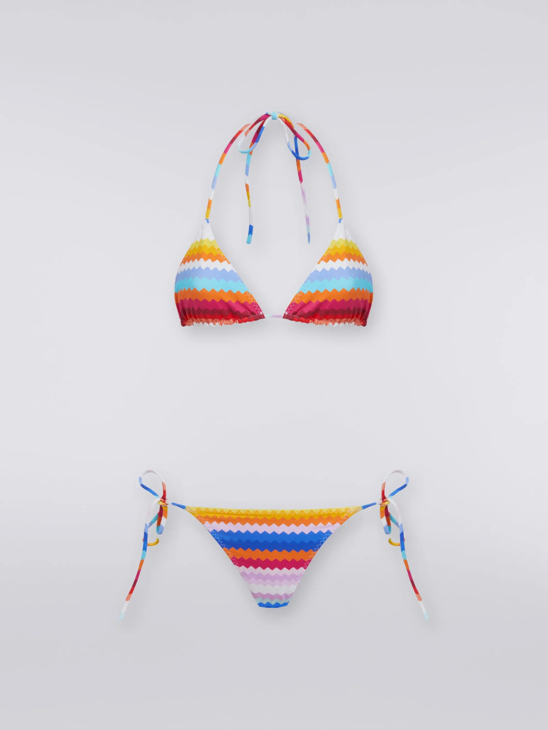 Bikini en nylon extensible à imprimé à zig zag