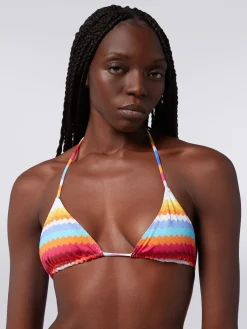 Bikini en nylon extensible à imprimé à zig zag