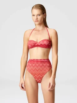 Bikini en nylon stretch lamé zigzag avec bas haut
