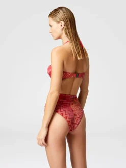 Bikini en nylon stretch lamé zigzag avec bas haut