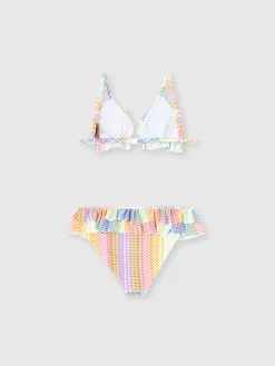 Bikini triangle avec imprimé à carreaux et volants