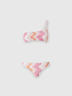 Bikini une épaule en viscose mélangée à chevrons avec lurex