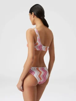 Bikini une épaule en viscose mélangée à chevrons avec lurex