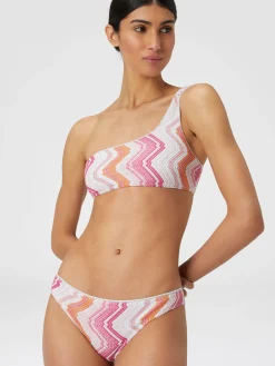Bikini une épaule en viscose mélangée à chevrons avec lurex