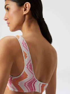 Bikini une épaule en viscose mélangée à chevrons avec lurex