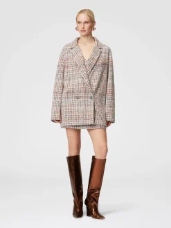 Blazer croisé à carreaux bouclés à sequins