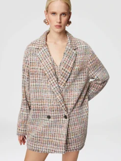 Blazer croisé à carreaux bouclés à sequins