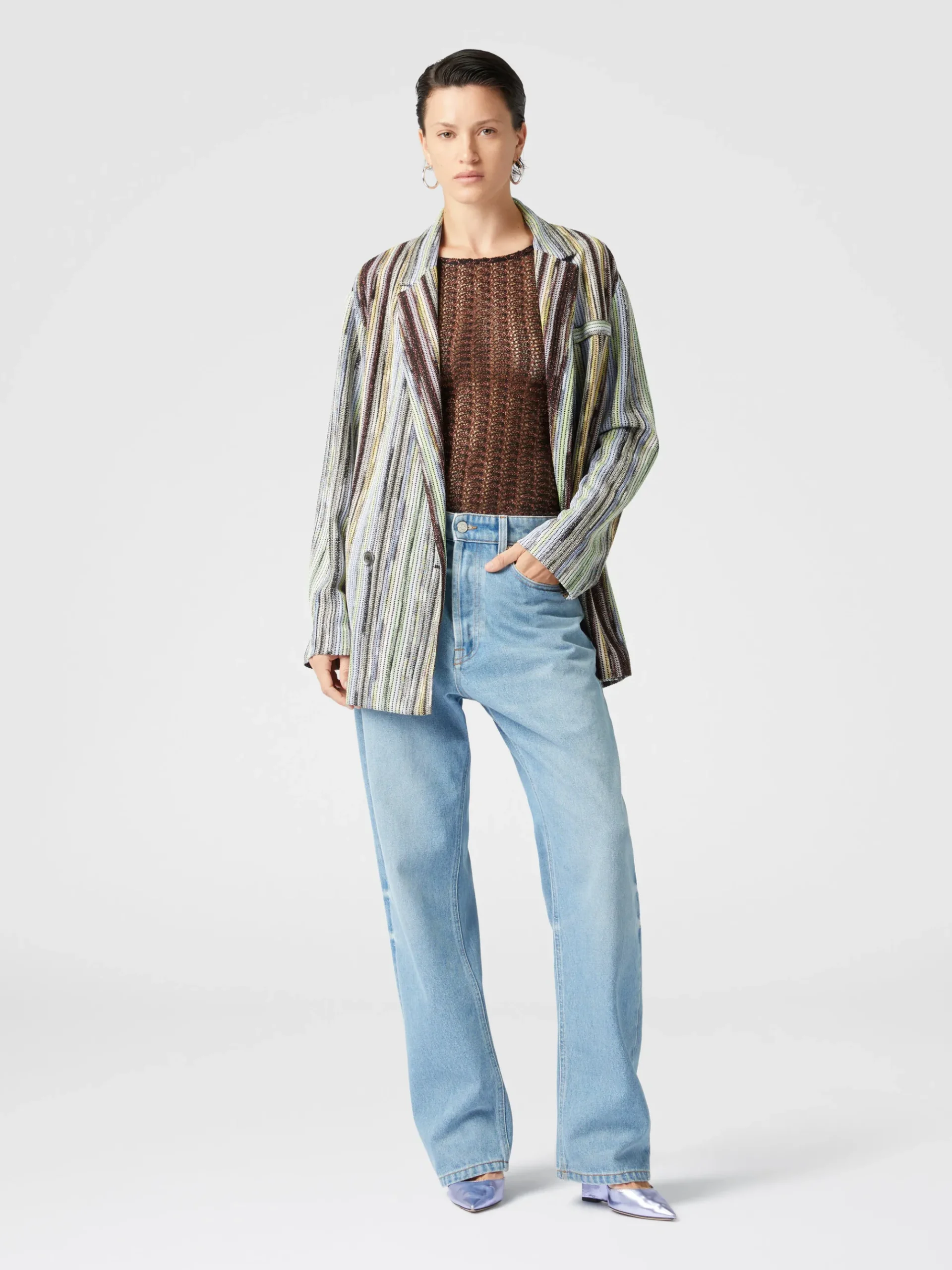 Blazer croisé en viscose flammée lamée rayée