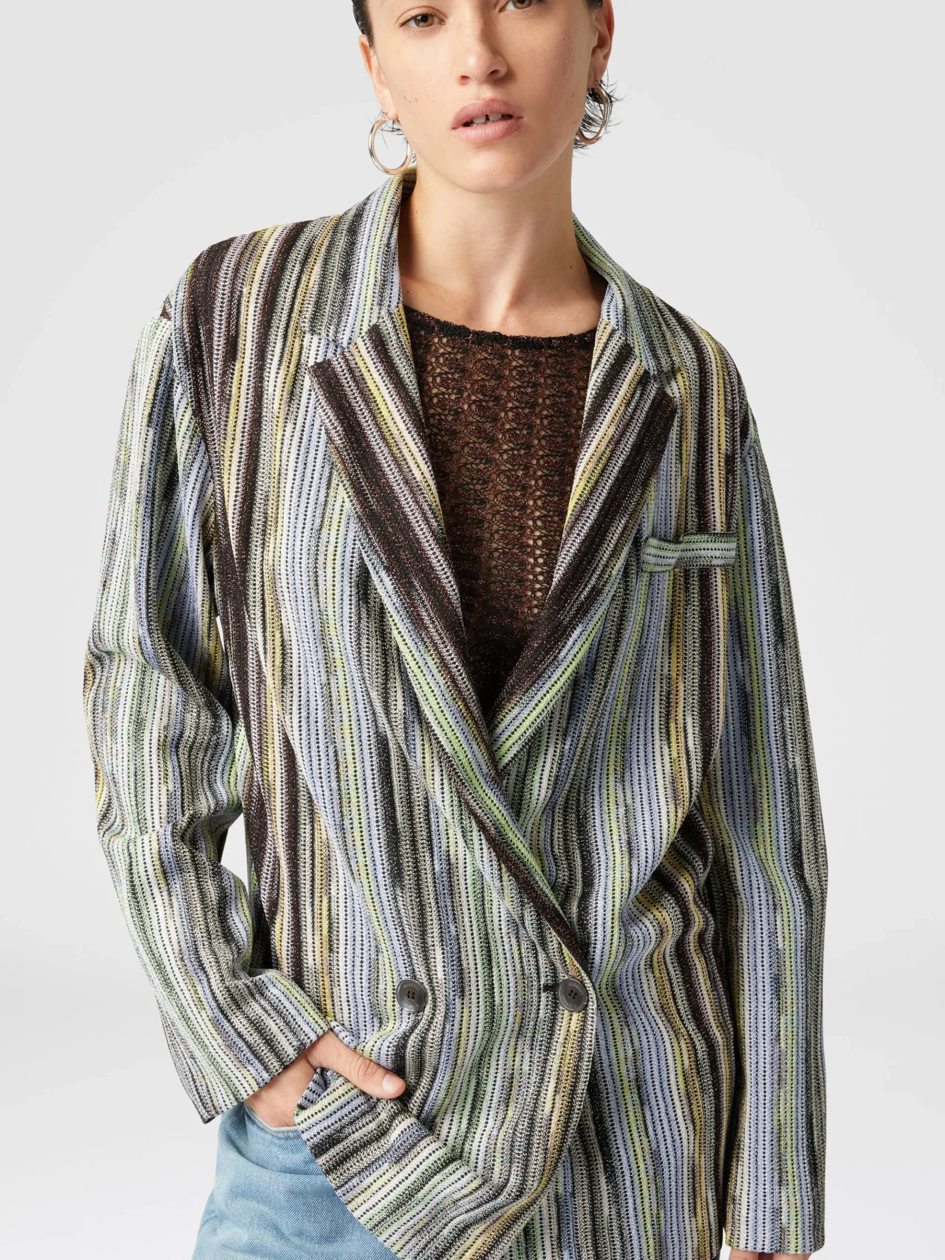 Blazer croisé en viscose flammée lamée rayée