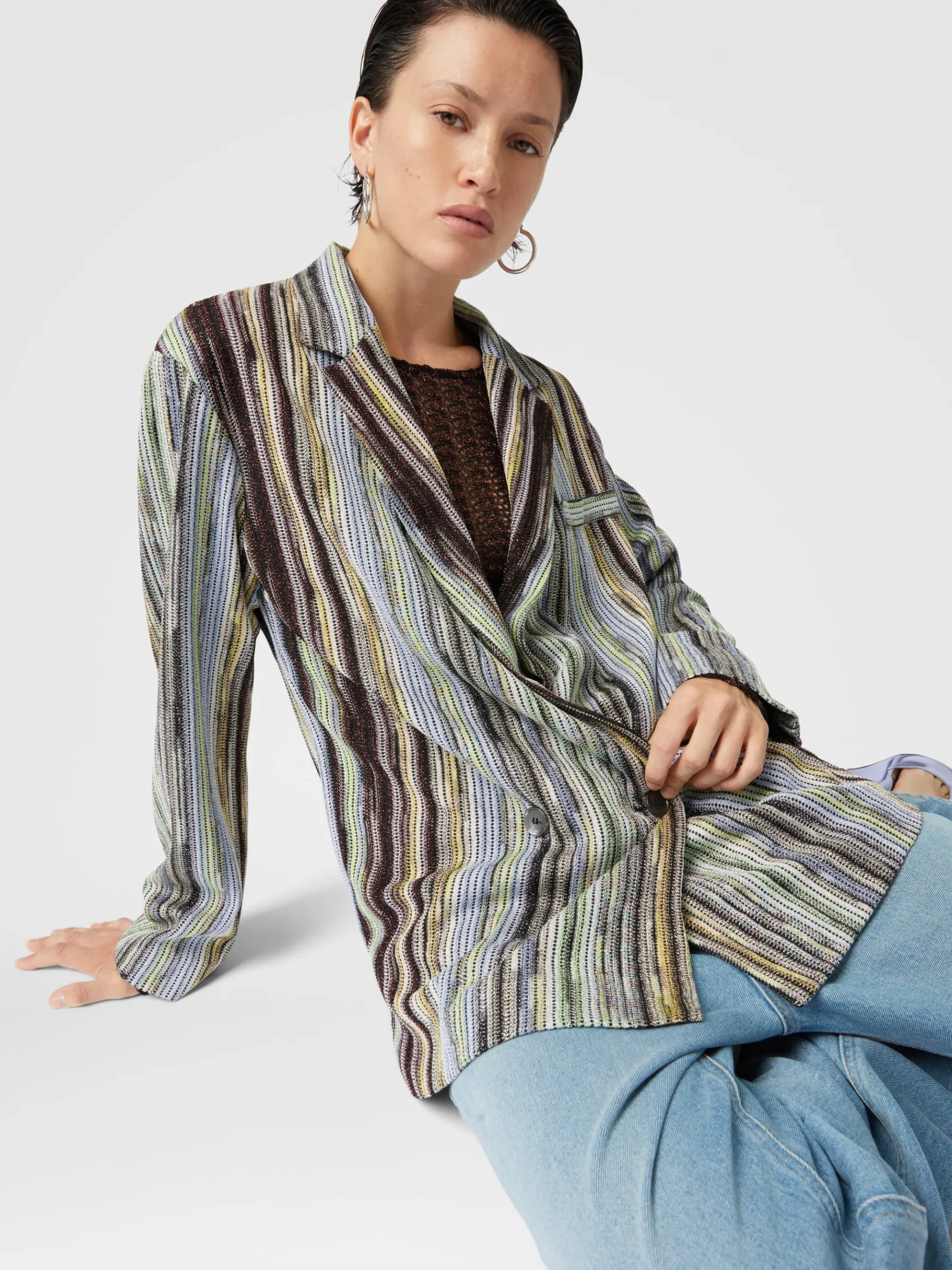 Blazer croisé en viscose flammée lamée rayée