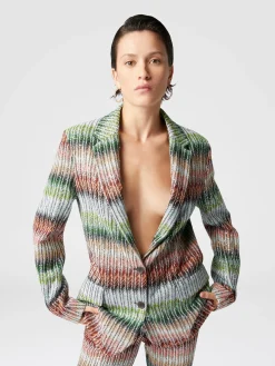 Blazer en maille zig zag dégradé à sequins