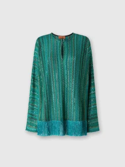 Blouse à manches longues en zigzag avec paillettes et franges