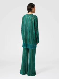 Blouse à manches longues en zigzag avec paillettes et franges