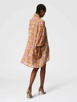 Blouse asymétrique en coton et soie mélangés imprimés