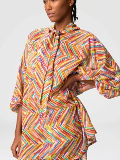 Blouse asymétrique en coton et soie mélangés imprimés