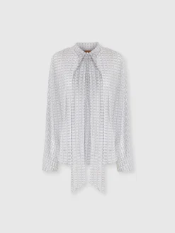 Blouse en dentelle de viscose lamée à col ceinture