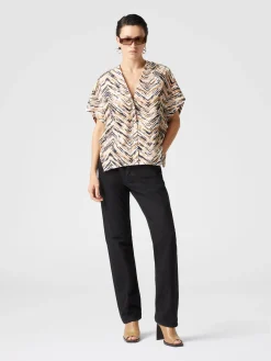 Blouse en popeline de coton zigzag à imprimé animalier