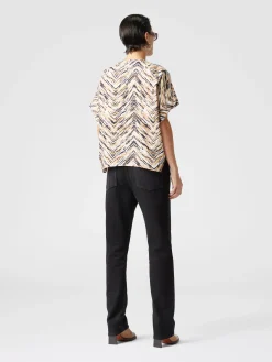 Blouse en popeline de coton zigzag à imprimé animalier