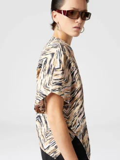 Blouse en popeline de coton zigzag à imprimé animalier