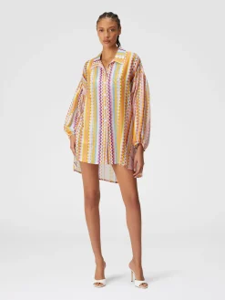 Blouse oversize en soie et coton à imprimé zig-zag