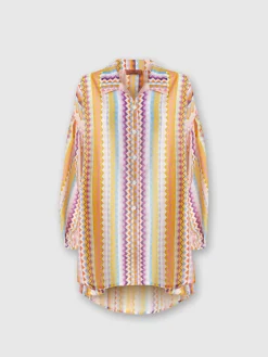 Blouse oversize en soie et coton à imprimé zig-zag