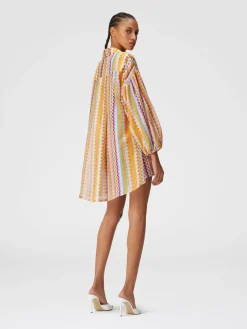 Blouse oversize en soie et coton à imprimé zig-zag