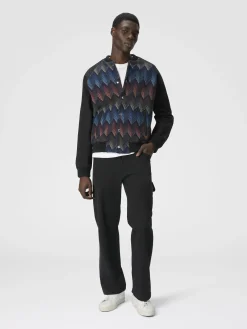 Blouson aviateur en coton mélangé avec empiècement en maille zigzag