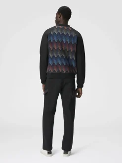 Blouson aviateur en coton mélangé avec empiècement en maille zigzag