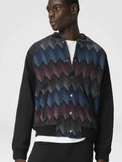 Blouson aviateur en coton mélangé avec empiècement en maille zigzag