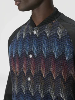 Blouson aviateur en coton mélangé avec empiècement en maille zigzag