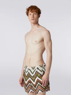 Boxer de bain en nylon avec motif macro zig zag dégradé