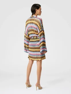 Cache-kimono en dentelle de viscose lamée avec ceinture