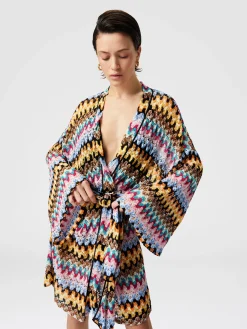 Cache-kimono en dentelle de viscose lamée avec ceinture