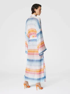 Cache-kimono en viscose mélangée lamé zigzag avec ceinture à la taille