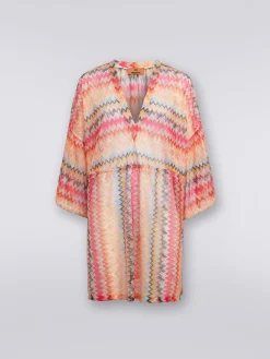 Cache-maillot court en tulle de viscose à chevrons