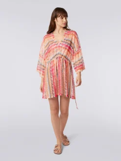 Cache-maillot court en tulle de viscose à chevrons