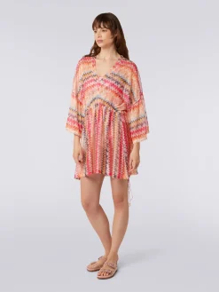 Cache-maillot court en tulle de viscose à chevrons