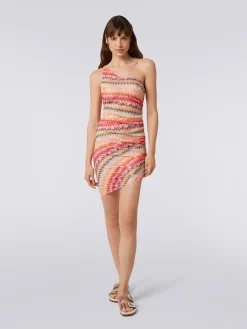 Cache-maillot court épaule nue en tulle à chevrons