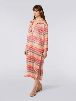 Cache-maillot long à manches longues en tulle de viscose à chevrons