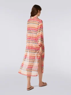 Cache-maillot long à manches longues en tulle de viscose à chevrons