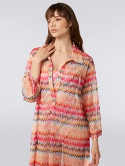 Cache-maillot long à manches longues en tulle de viscose à chevrons