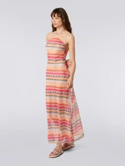 Cache-maillot long en tulle de viscose à chevrons